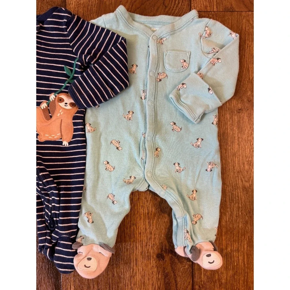 Carter's Baby Boy Sleepers‎ Newborn Clothes Footies Lot Bundle Sleep N Plays Dog